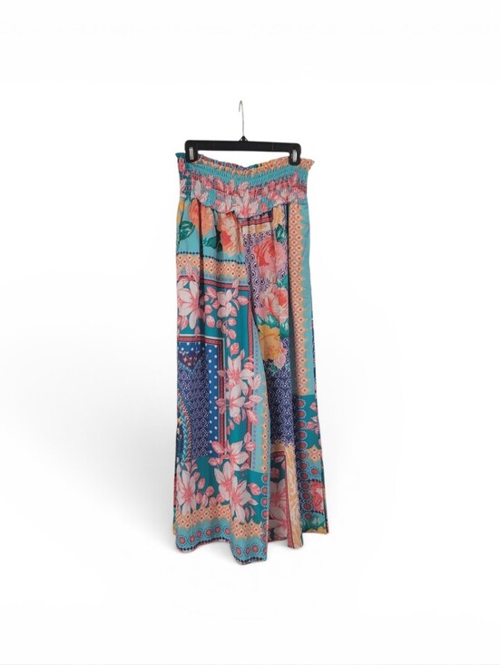 Tolani Pants - Tolani Collection Floral Patchwork Wide Leg Pants Large Smocked Waist Boho